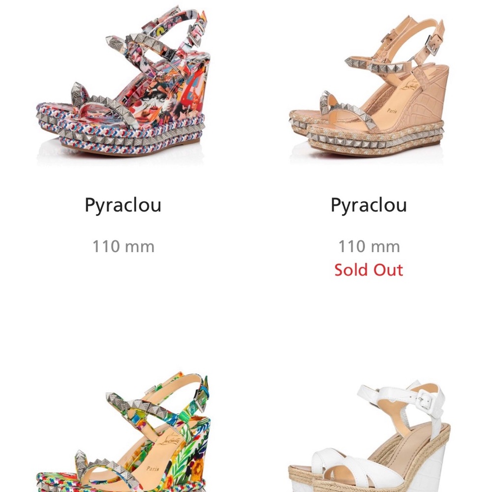 Authentic Christian Louboutin pyraclou wedges in tan and gold.